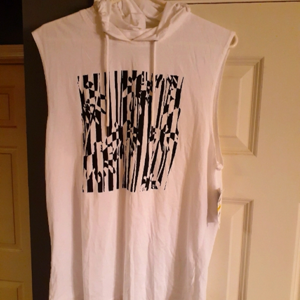 INC White Muscle Tee Hooded Shirt With Drawstrings!